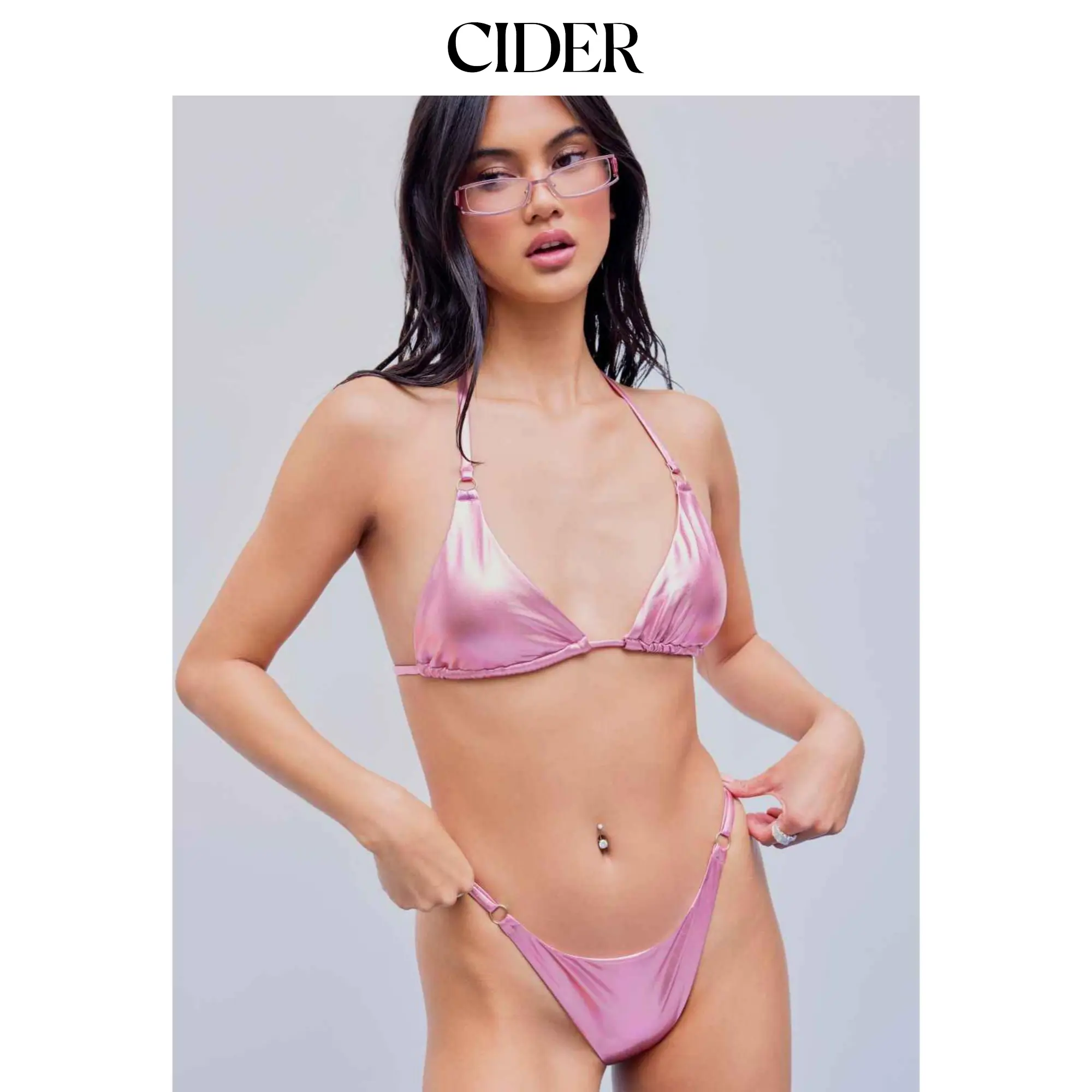 Cider Faux Leather Metallic Triangle Bikini Swimsuit