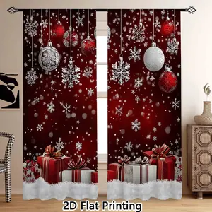 2-Piece Christmas Theme Curtains, 2D Print, Santa Claus & Fireplace Design, Living Room & Bedroom Decor, Rod Pocket Style