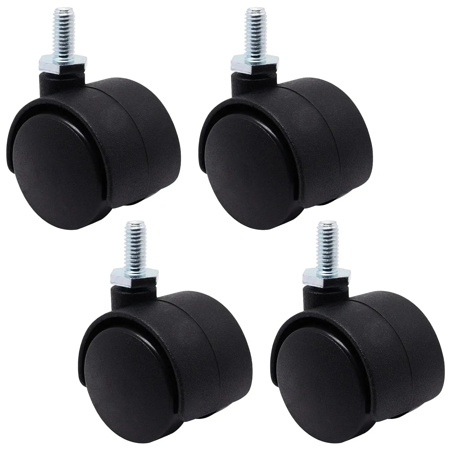 1 Inch Stem Swivel Casters Set of 4, M6 Threaded Stem Swivel Caster Wheels, 360° Rotation Heavy Duty  Castors for Furniture Table Drawer Cabinet  Shelf Chair Wheels (Black)