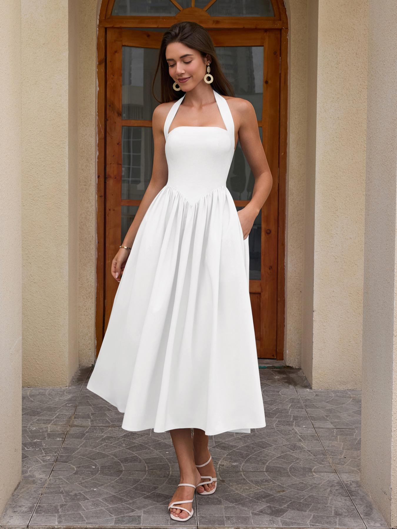 Women's Elegant Minimalist A-Line Sleeveless Dress with Pockets, Lady Slim-Fitting Casual Chic Fitted Long Gown, Plain Design for Daily Wear, Stylish Backless Neckline, Everyday Womenswear - TikTok Shop Women's Elegant Minimalist A-Line Sleeveless Dress with Pockets, Lady Slim-Fitting Casual Chic Fitted Long Gown, Plain Design for Daily Wear, Stylish Backless Neckline, Everyday Womenswear - TikTok Shop
