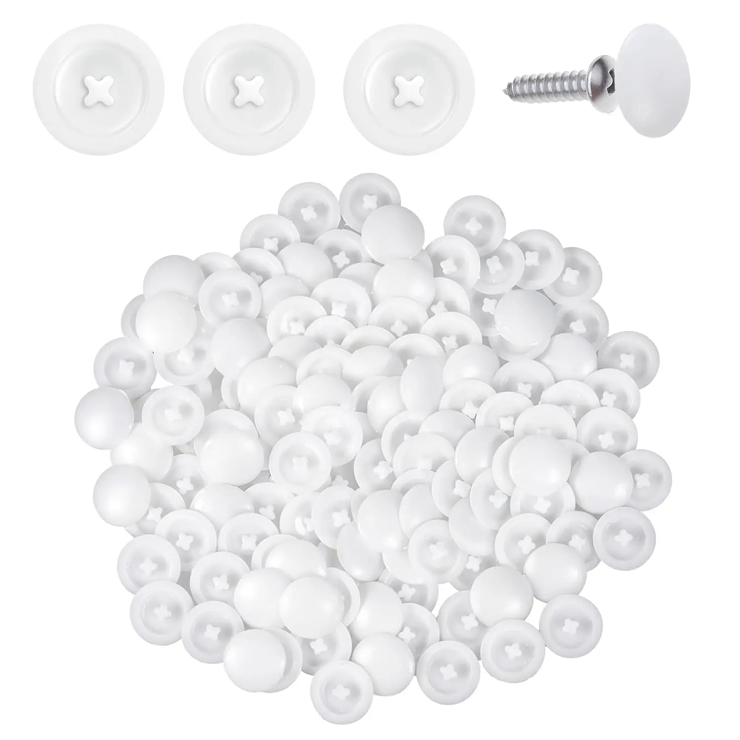 200 count White Screw Covers Plastic Self Tapping Round Screw Caps Covers Self Tapping Plastic Cap Cover Decorative Cover Hole Plug for Diameter Flat Phillips for Furniture Fittings