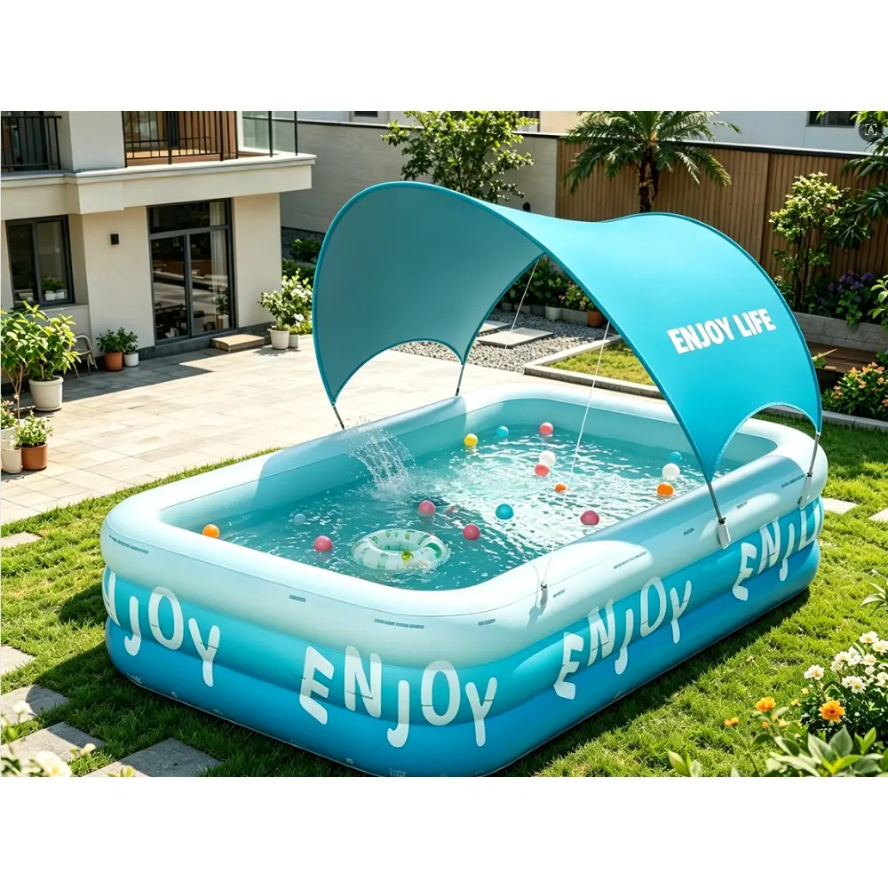 Thickened large inflatable swimming pool, one-click fast inflatable family swimming pool, skin-friendly material, with awning design, suitable for indoor and outdoor gardens, for adults and children to play in the water in summer.