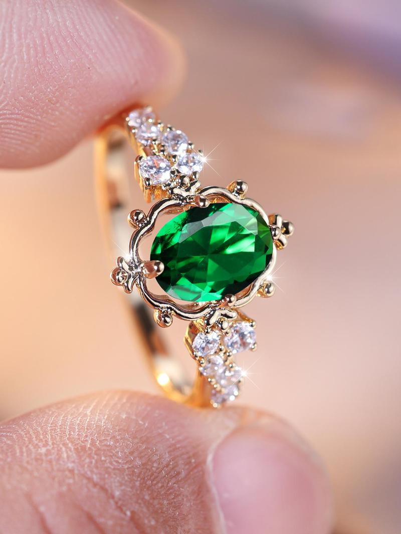 Fashion Rhinestone Decorated Ring, Elegant Artificial Zircon Decorated Ring For Women, Vintage Rings, Fashion Accessories For Party, Daily Clothing Decor For Girl, Artificial Gemstone Ring