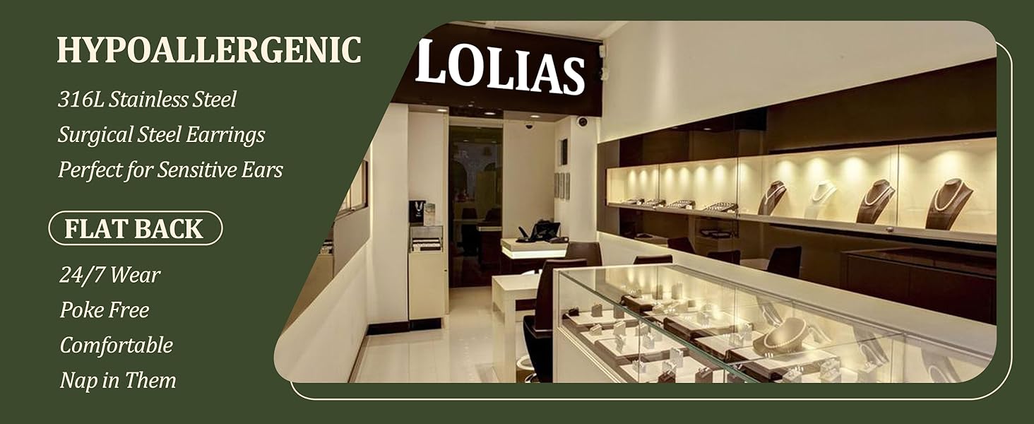 LOLIAS Hypoallergenic Flat Back Earrings for Women Cartilage Earrings Stacks-20G Surgical Stainless Steel Flatback Stud Hoop Earring Set Daith Conch Tragus Helix Piercing Jewelry