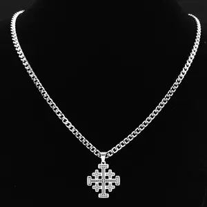 Goth Jerusalem Cross Pendant Necklace for Women Men Choker Stainless Steel Hip Hop Crusader Necklaces Jewelry N1815-2S03