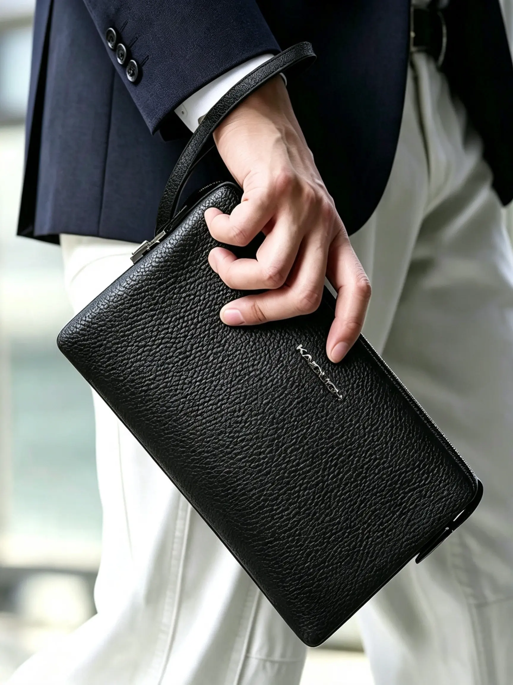 Men PU Leather Wrist Clutch Handbag with Password Combination Lock, Anti‑Theft Large Capacity Business Hand Purse, Multi‑Card Slots Hidden Inner Pockets Organizer Pouch, Detachable Wrist Strap, Holds Phone Cash Documents, Durable Zipper Clutch Bag