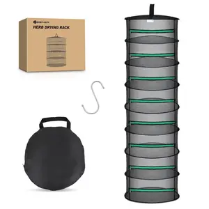 Yesker 8 Layer Herb Drying Rack Hanging Mesh Net Foldable Plant Drying Racks 24" Diameter with Green Zipper & Hook Dryer Hanging Rack for Herbs Seed Bud Fruit Clothes Grow Tent Closets Garden Outdoor fathersdaygift