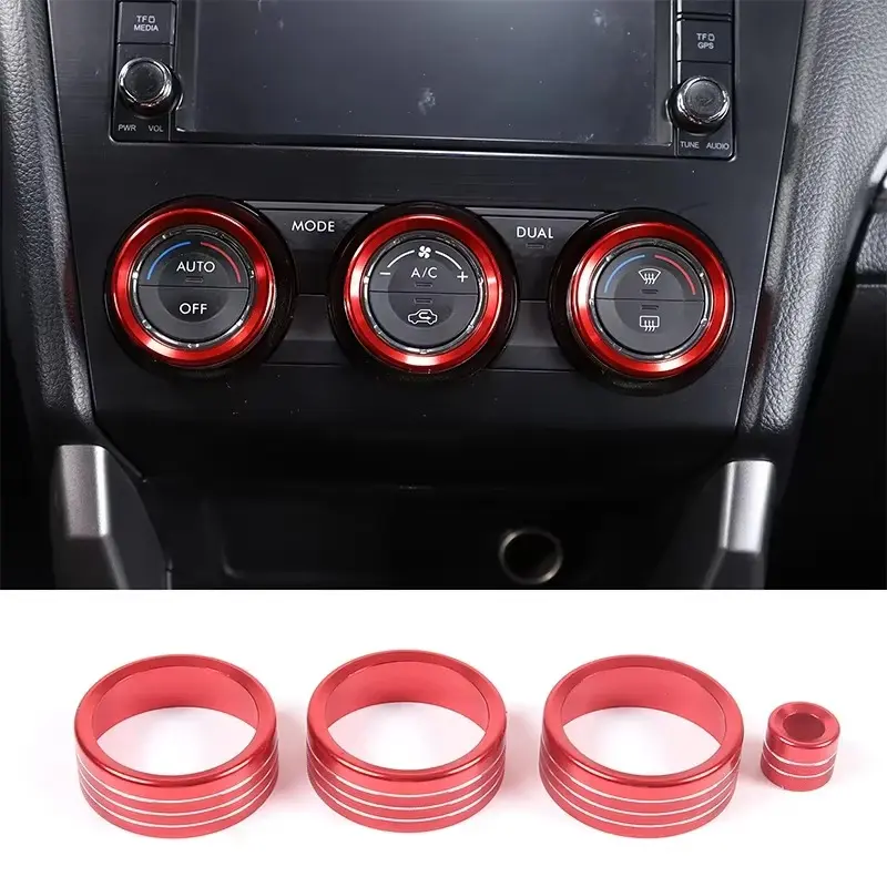 For 2013-2018 Subaru Forester Aluminum Alloy Red Car Air Conditioner Rearview Mirror Adjustment Knob Circle Sticker Auto Parts