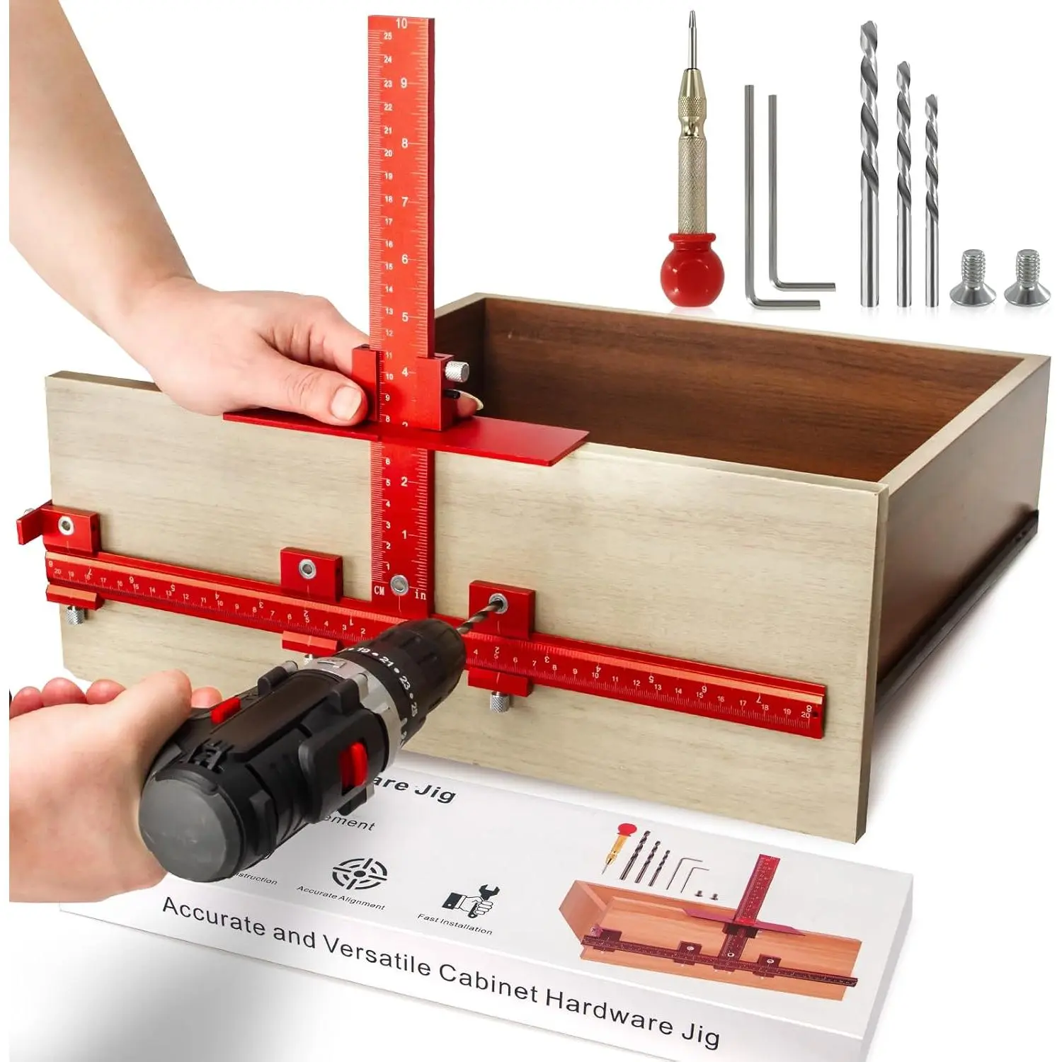 Aluminum Cabinet Hardware Jig Tool  Handles Pulls Knobs, Cabinet Pull Jig with Automatic Center Punch, Hardware Template  Door Drawer Handles Installation