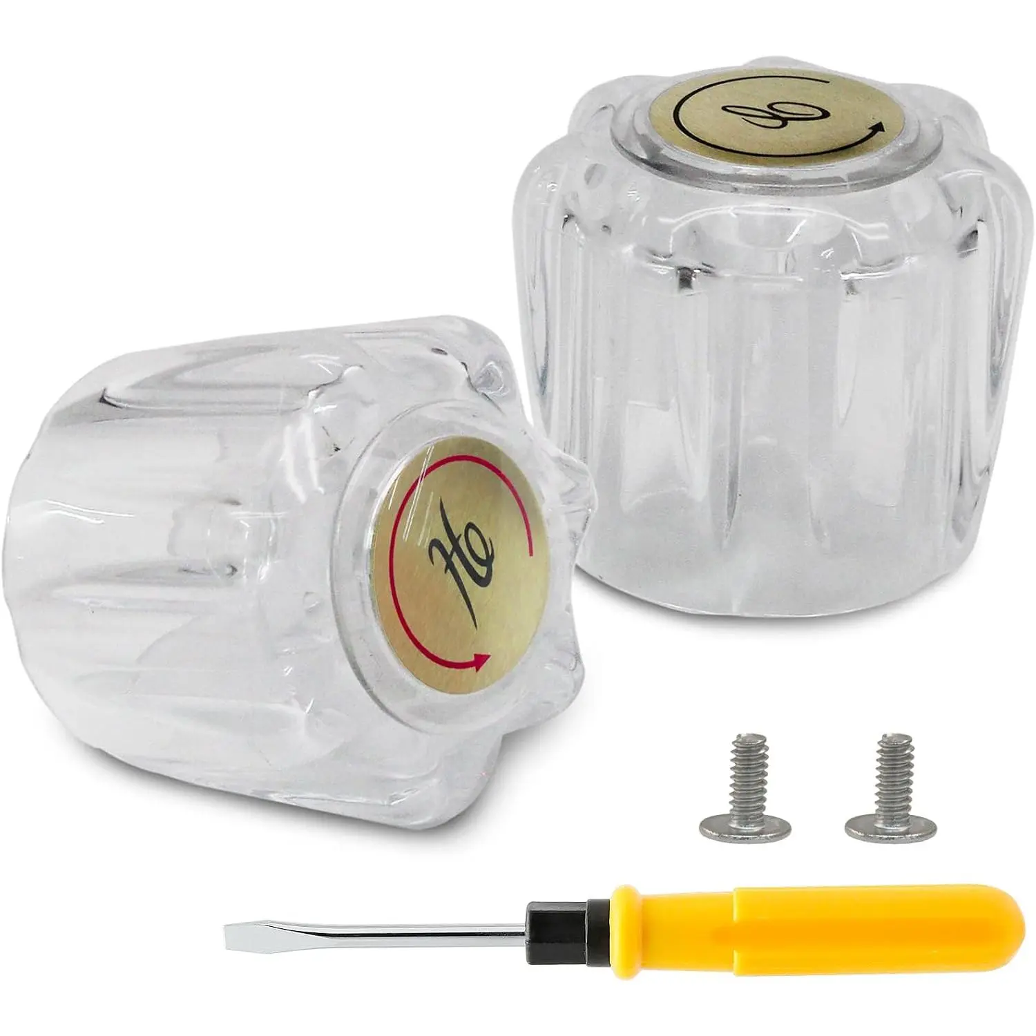 Clear Shower Knob , Set of 2 | Bathtub Faucet Handles, Hot and Cold Shower Knob, For Remodeling Trim, With Screws &