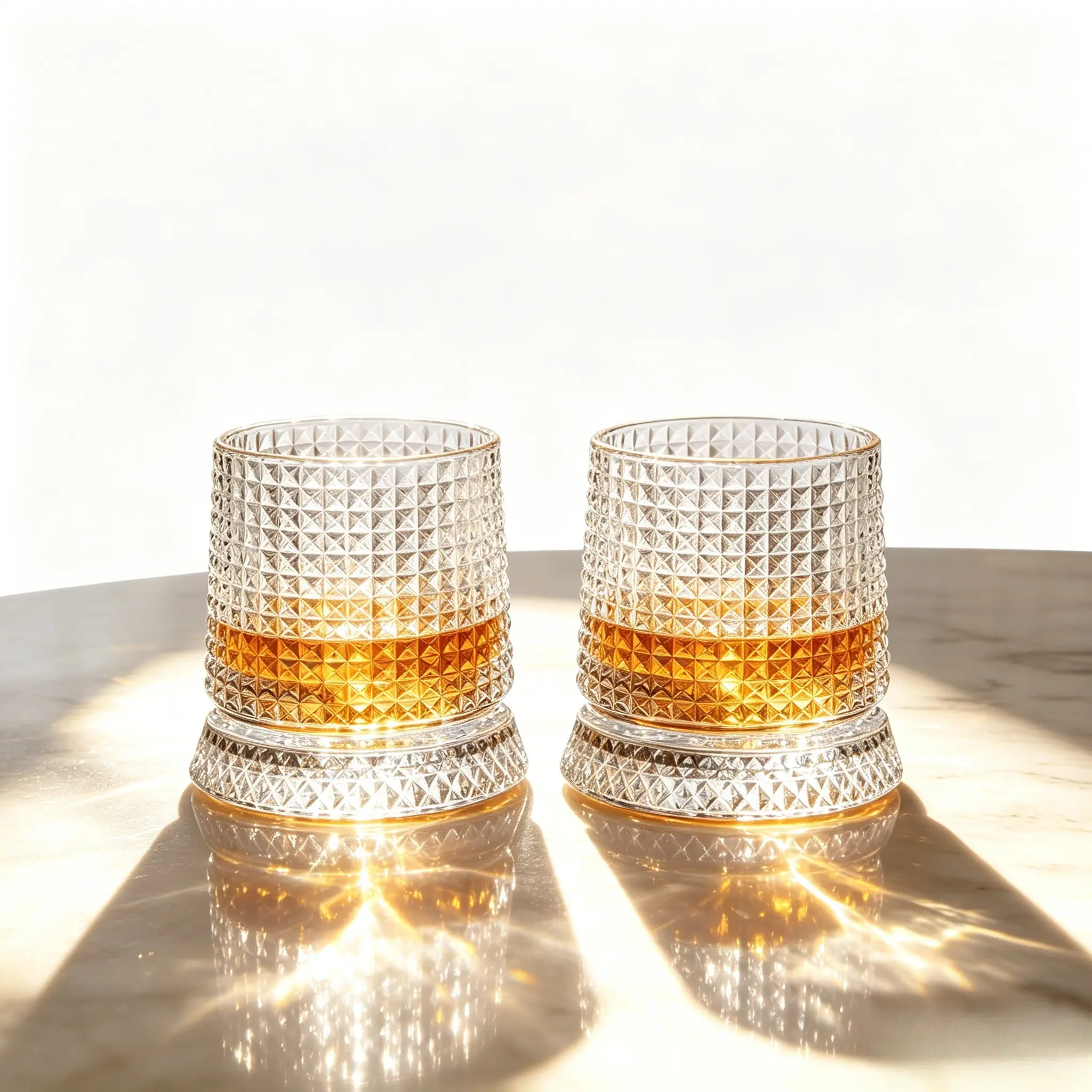 2pcs Luxury 360° Spinning Grid-Cut Crystal Glass, Stress Relief Whiskey & Wine Glass, Elegant European Barware Gift, Grid Pattern Design, Whiskey Glasses