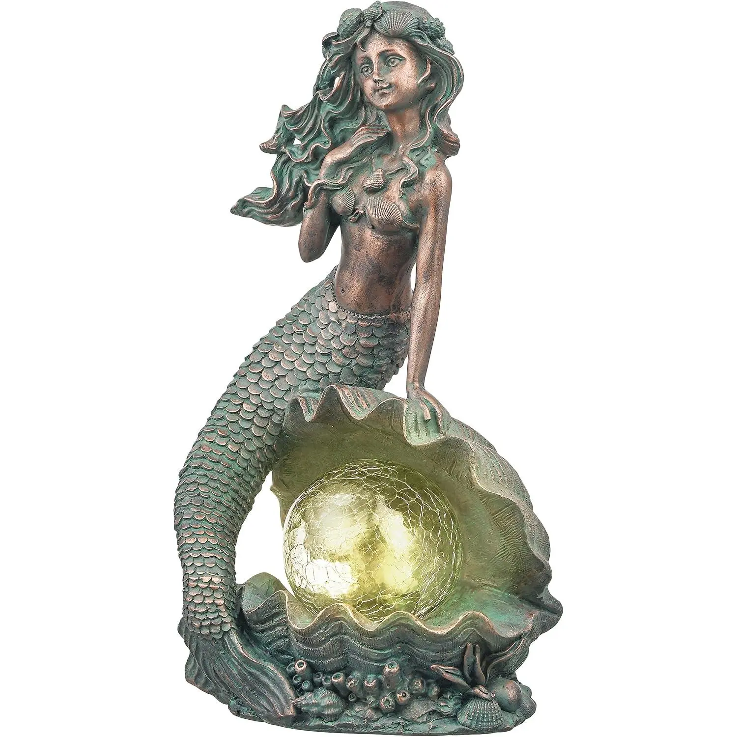 Garden Statues with Solar Outdoor Lights for Outdoor Decor, Bronze Patina Fairy Sculptures & Statues Christmas Decorations, Garden Decor Gifts for Mom Yard Decor, 13"