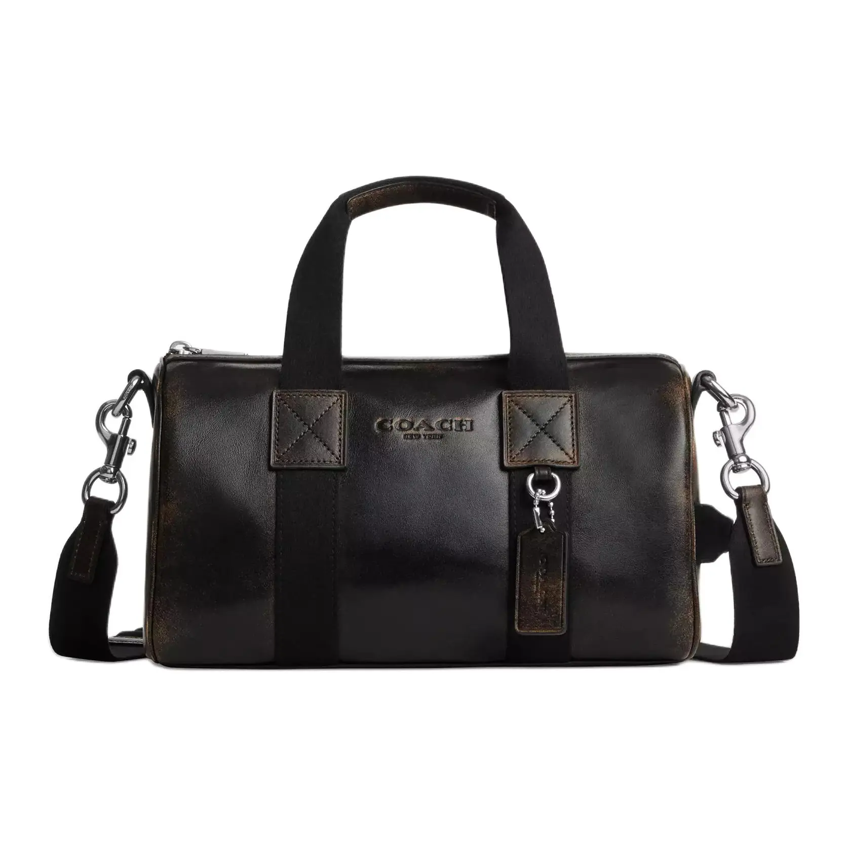 COACH Explorer 28 Leather Handbag for Women, Large Logo Style in Black