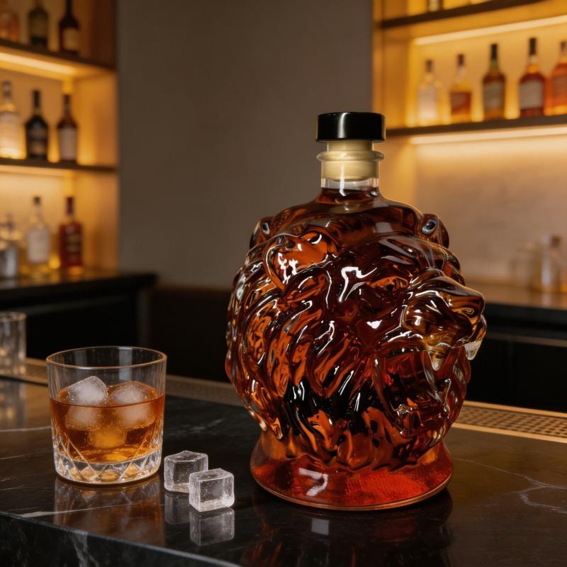 Creative Transparent Glass Lion Head Liquor Bottle Irregular Shape Sealed Wine Bottle Red Wine Bottle Whiskey Vodka Empty Bottle,Unique Home Bar Decor Gift