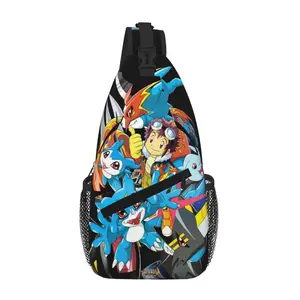 Digimon Fashion All-Over-Print Large Capacity Crossbody Sling for Travel, Sports & Office, Cartoon Casual Shoulder Chest Pack, Gift for Boys and Girls