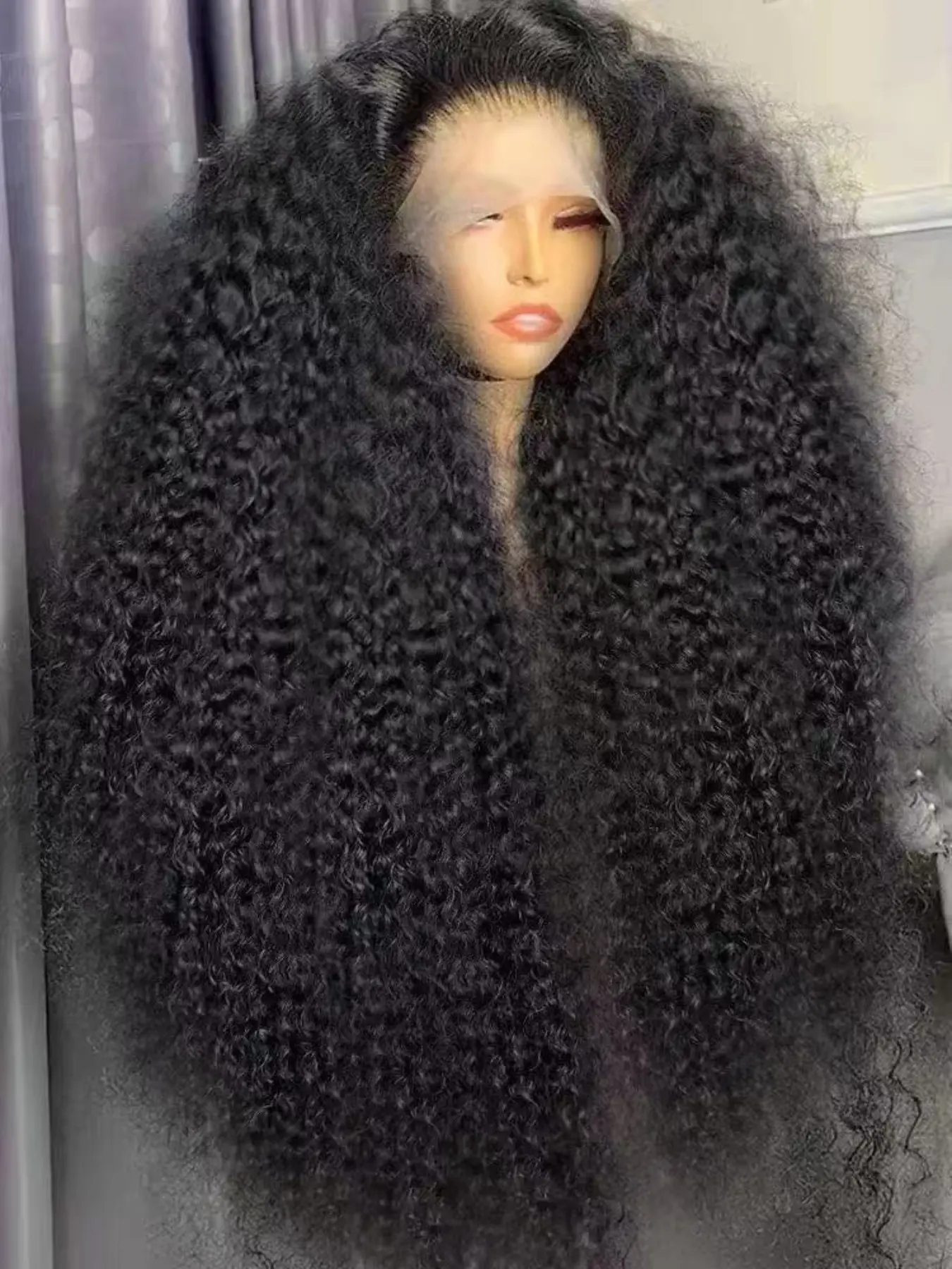 Fashionable wig 26 inches long 180 density black small roll T-shaped small roll 13X4X1 baby hair pre combed natural black curly hair for women, heat-resistant wig for daily use, soft and comfortable to wear, Curly Wigs