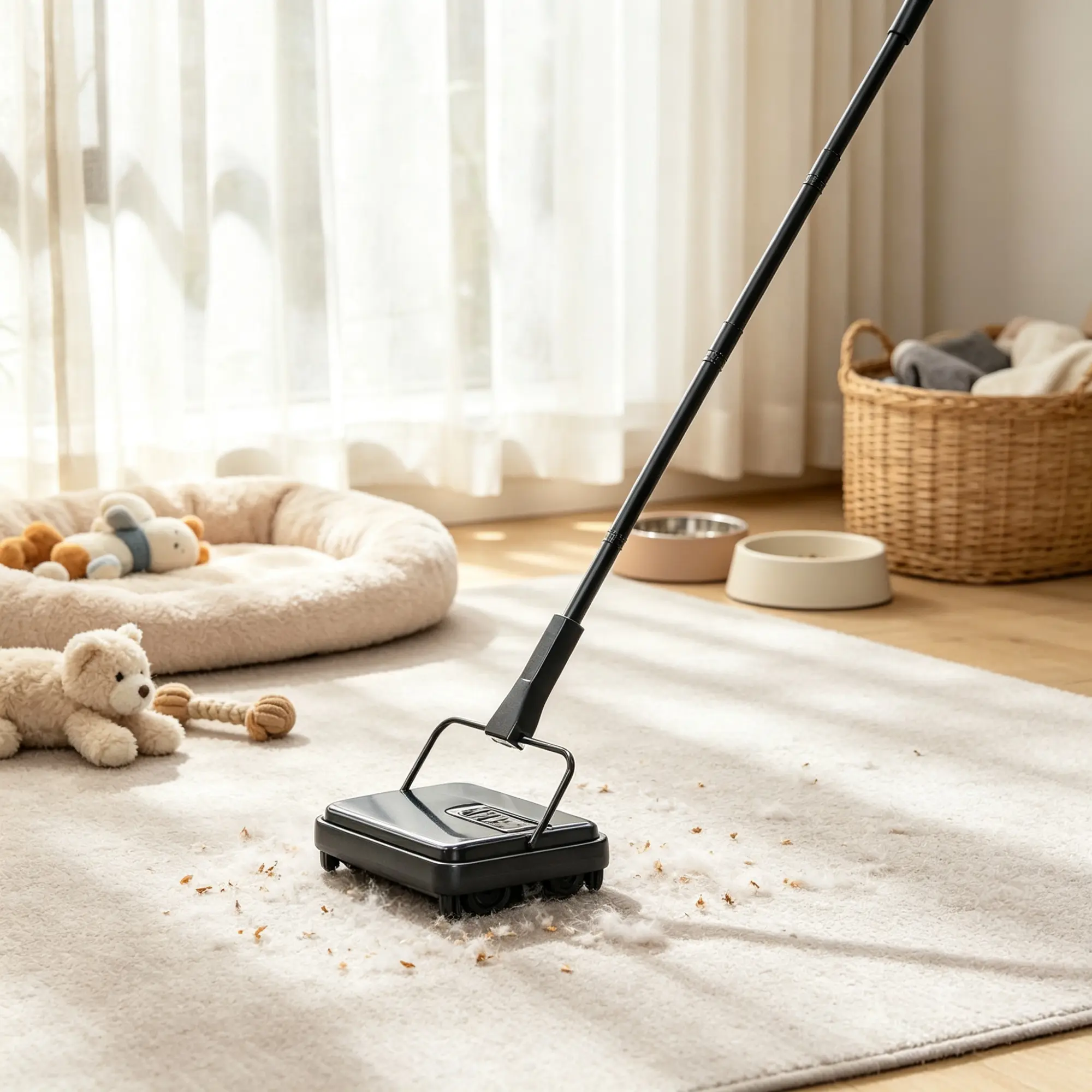 Manual Carpet Sweeper, 7.87 Inch Non-Electric Floor Sweeper with 300ml Dustbin & Cleaning Comb, Portable Hand Push Sweeper for Pet Hair, Carpet, Hardwood Floor