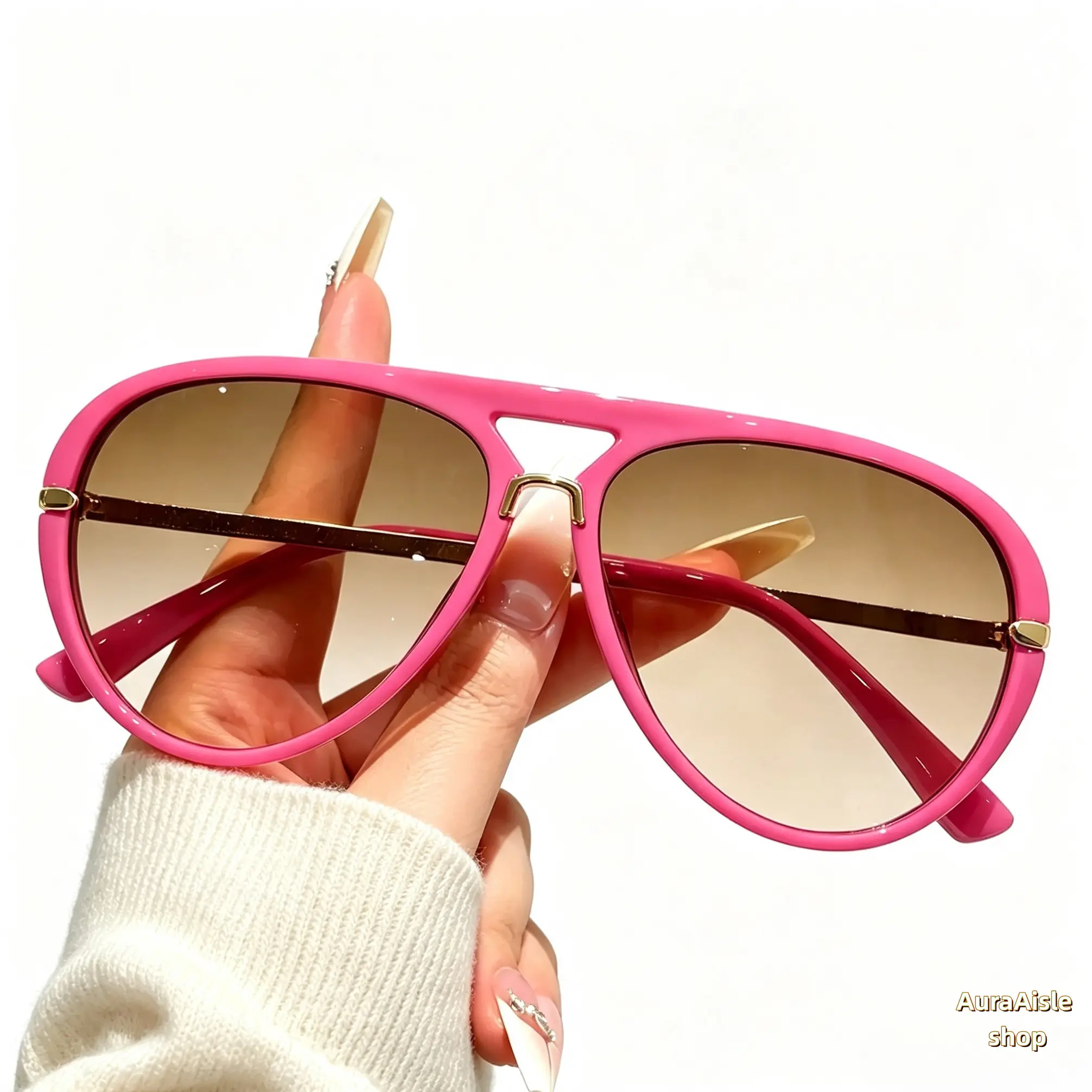 Women's Retro Aviator Sunglasses, Gradient Lens Lightweight Frame Shades, Fashion Streetwear Eyewear For Daily Casual Wear, Travel, Beach And Outdoor Activities