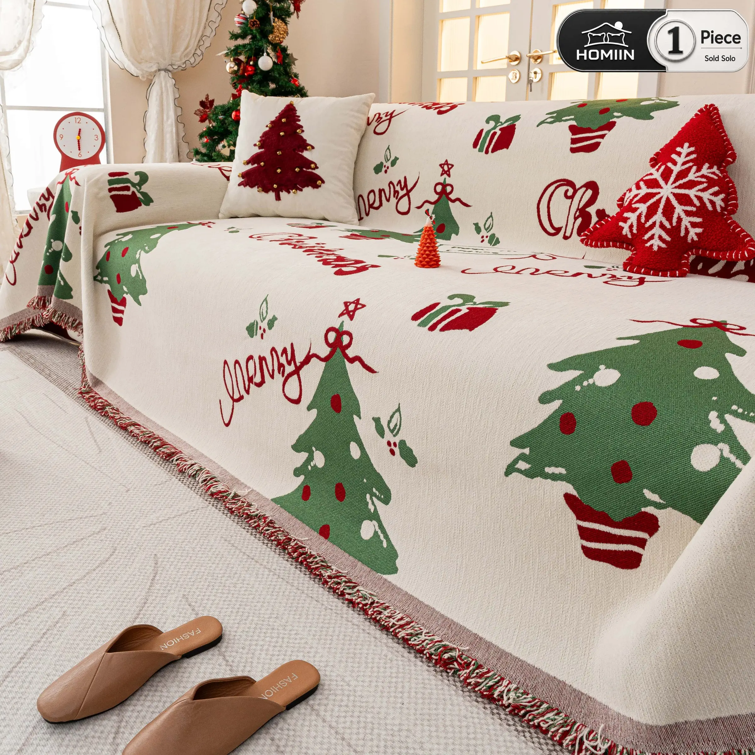 HOMIN-Christmas Couch Covers for Sofa, 1 Piece Sofa Cover Throw Blanket, Pet Friendly Non Slip Soft Cozy Furniture Protector, Washable Sofa Cover, Holiday Couch Throw for Sectional, Loveseat & 1-4 Seater Couch, Bed, Chair, Table Cover & Dog Bed