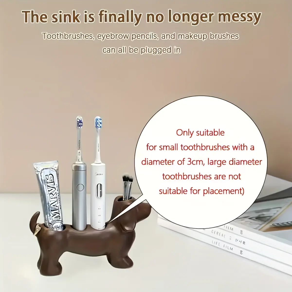 Creative and Whimsical Cartoon Dachshund Couple and Family Toothbrush Holder, Bathroom Sink Toothbrush Storage Rack with a Creative Base, Valentine's Day Gift Organizer, Compatible with Electric Toothbrushes, High-aesthetic Toothbrush Stand, Suitable