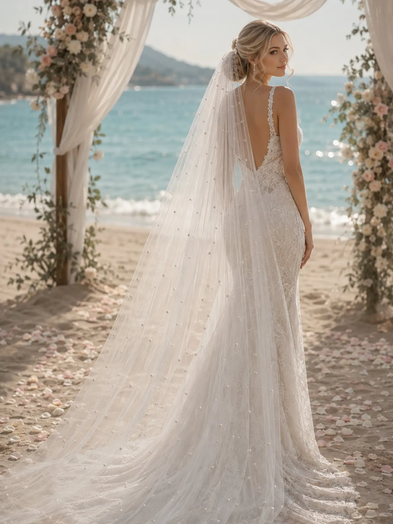2m Pearl Wedding Veil, High-Quality Mesh, Elegant Plain Design, Perfect for Bridal Gowns, All-Season Accessory, No Plastic Feel