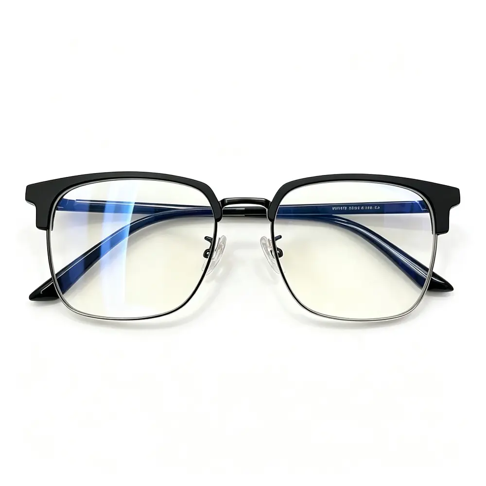 Unisex Semi-Rimless Square Browline Blue Light Glasses - Vintage, Lightweight, Durable for Remote Workers & Outdoor Sports