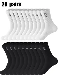 Men's Cross Print Crew Socks, Casual Comfy Breathable Mid-calf Socks for Daily Wear, Men's Socks for All Seasons