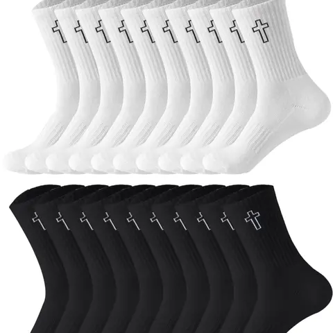 Men's Cross Print Knit Crew Socks, Sock Set, Casual Comfy Breathable Mid-calf Socks for Daily Wear, Men's Socks for All Seasons