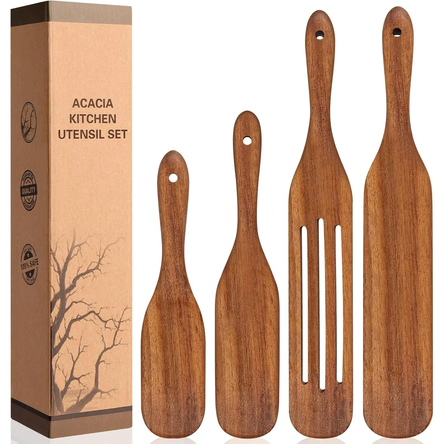 Spurtle Set Acacia  Spatula Utensil Sets, 4-Pack Wooden Spatulas Turner, Kitchen tool  Cooking Utensil.