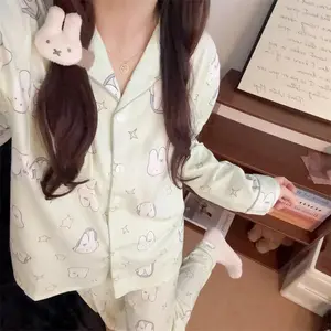 Kawaii Miffy Rabbit Pajama Set Cartoon Sweet and Cute Miffy Rabbit Girl Spring and Autumn Long-sleeved and Long-pants Home Wear