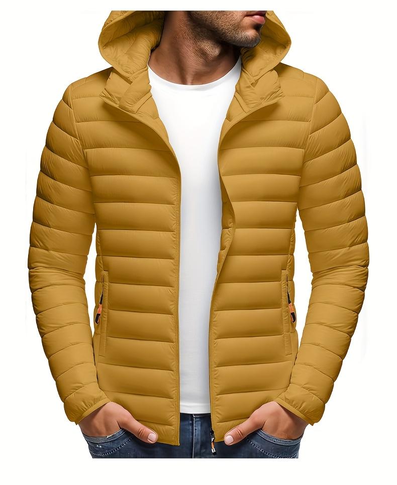 Men's Stand Collar Hooded Jacket - Warm, Windproof Thickened Coat, Detachable Hood, Solid Color Design, Thickened Nylon Fabric for Cold Weather, Casual Style, Zip Closure, Dry Clean Only, Winter Stand Collar Hooded Thickened Coat Spooky Fuzzy Crew Socks W