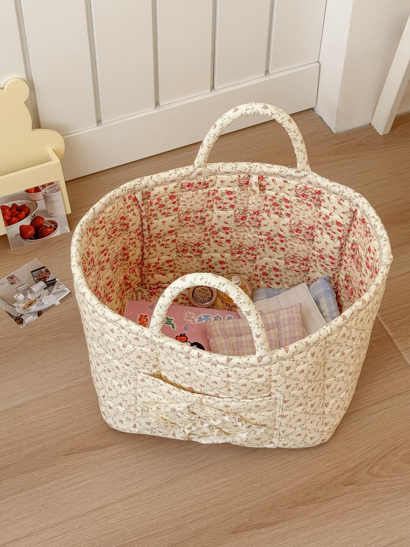 Floral Pattern Storage Basket, Portable Lingerie & Small Essentials Basket, Home Organizer for Bathroom Bedroom Office, Multipurpose Basket
