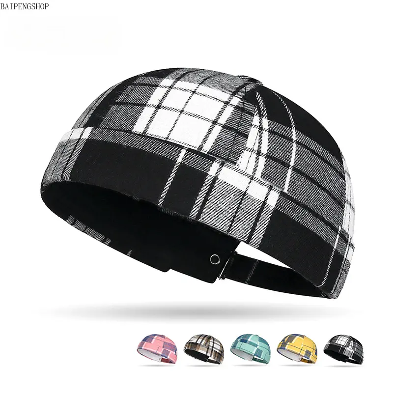 Unisex Retro Plaid Docker Hat - Brimless Distressed Skull Cap with Adjustable Rolled Cuff, Streetwear Headwear for Streetwear Enthusiasts, Daily Wear, Distressed Design, Clothes, Casual, Brimless Cut