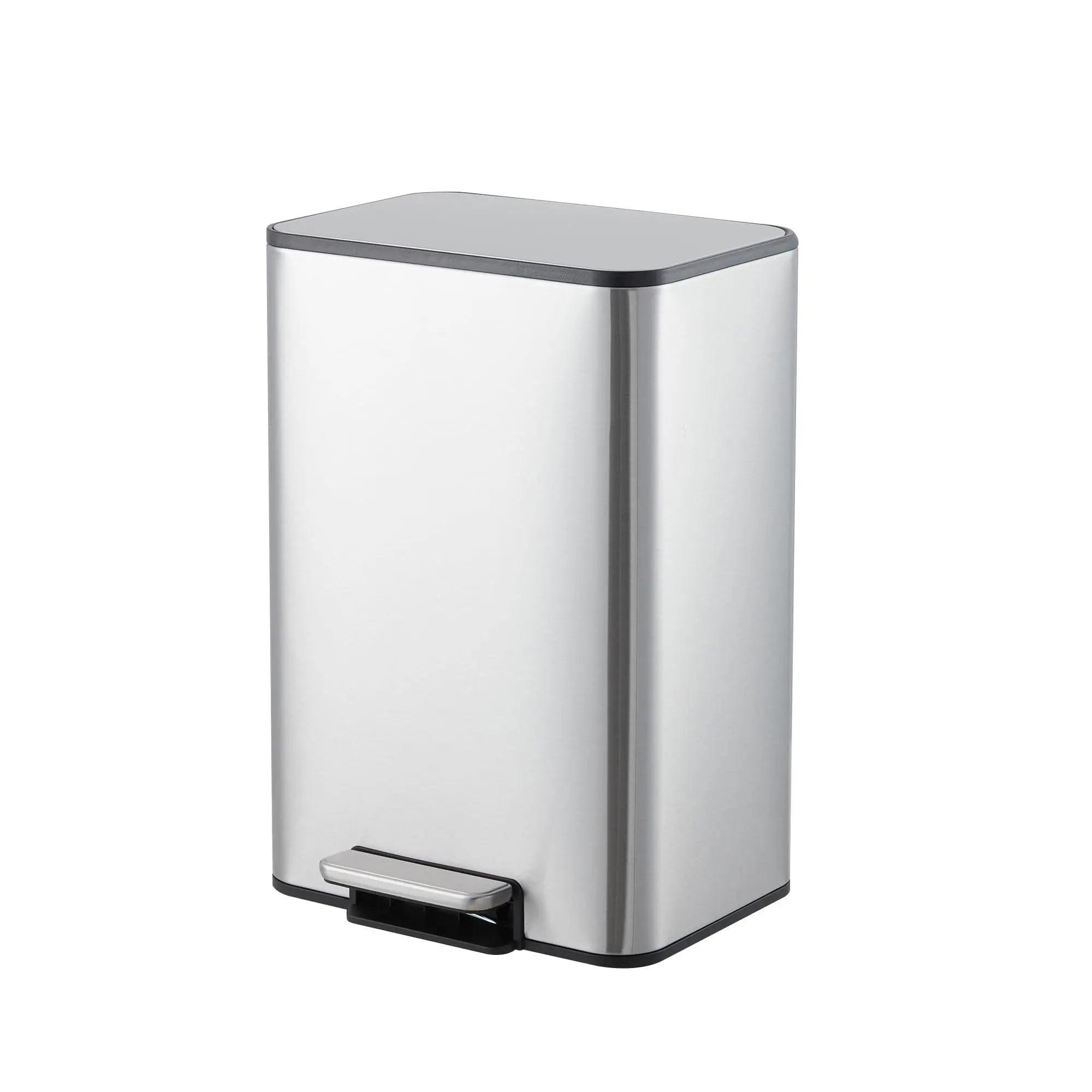 GARVEE - small 4-gallon trash can with soft-close lid, foot pedal, and removable inner bucket, rectangular stainless steel trash can for living room, home, office
