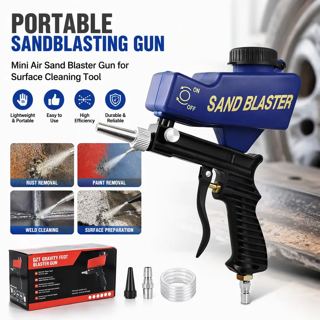 Portable Handheld Pneumatic Sandblasting Gun, Mini Air Sand Blaster Gun for Surface Cleaning Tool