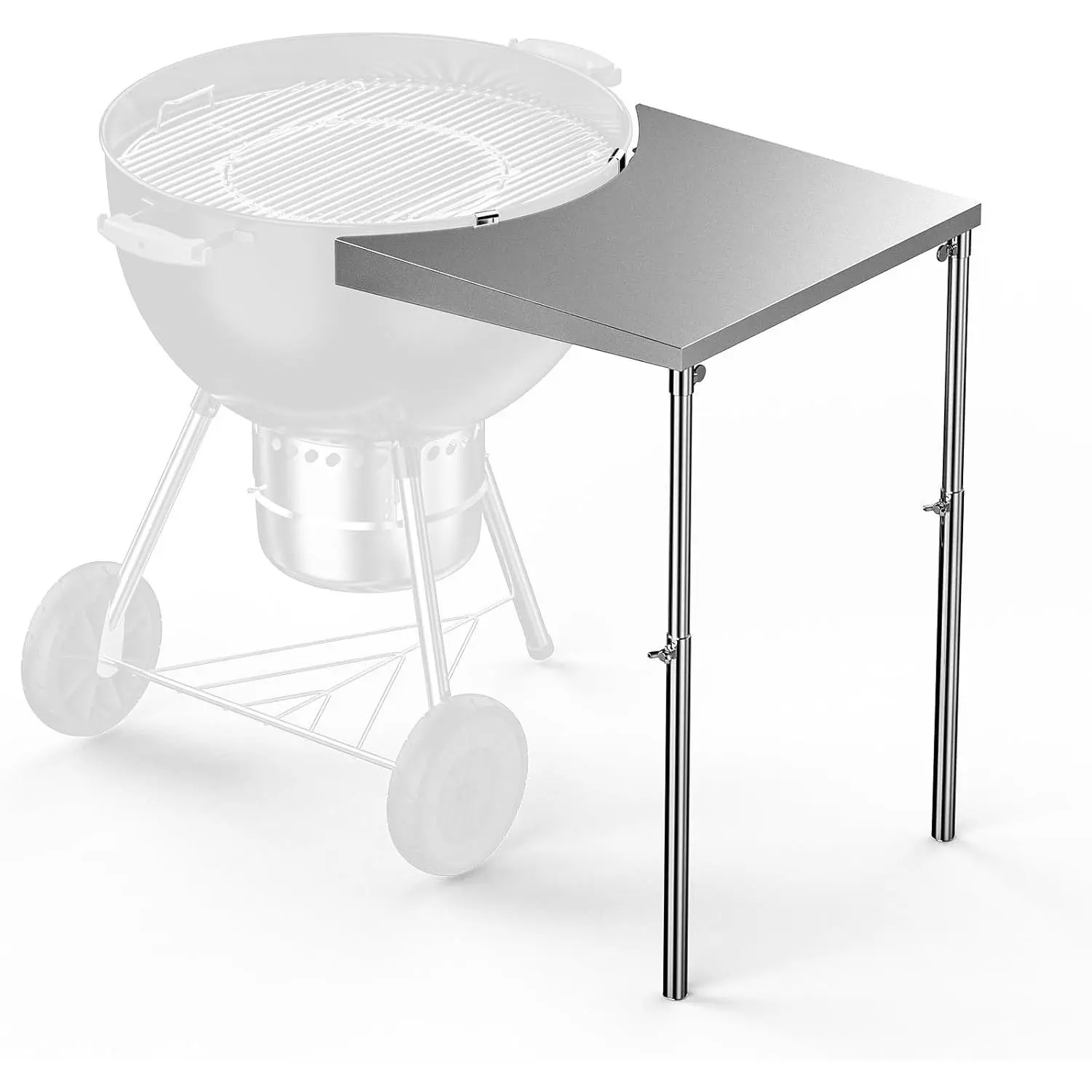 Stainless Steel Kettle Grill Side Table/Shelf, Compatible with Weber 18"/22" Grills, Charcoal Kettle Grill Accessories with Adjustable Height