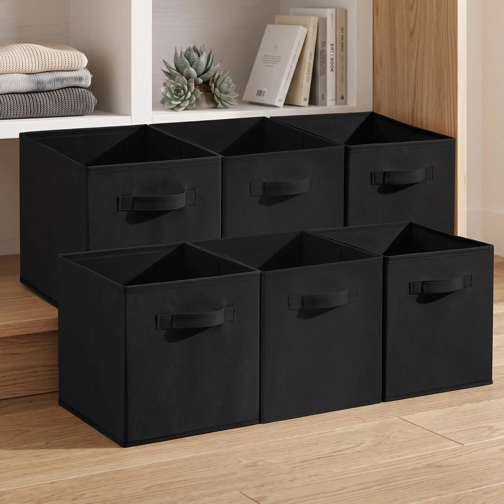 【IdealHouse】12 Pack Space Saving Collapsible Fabric Storage Cubes, Open Top Organizer Bins with Easy Carry Handles, Multi-Purpose Non-Woven Storage Boxes for Closet, Living Room and Office