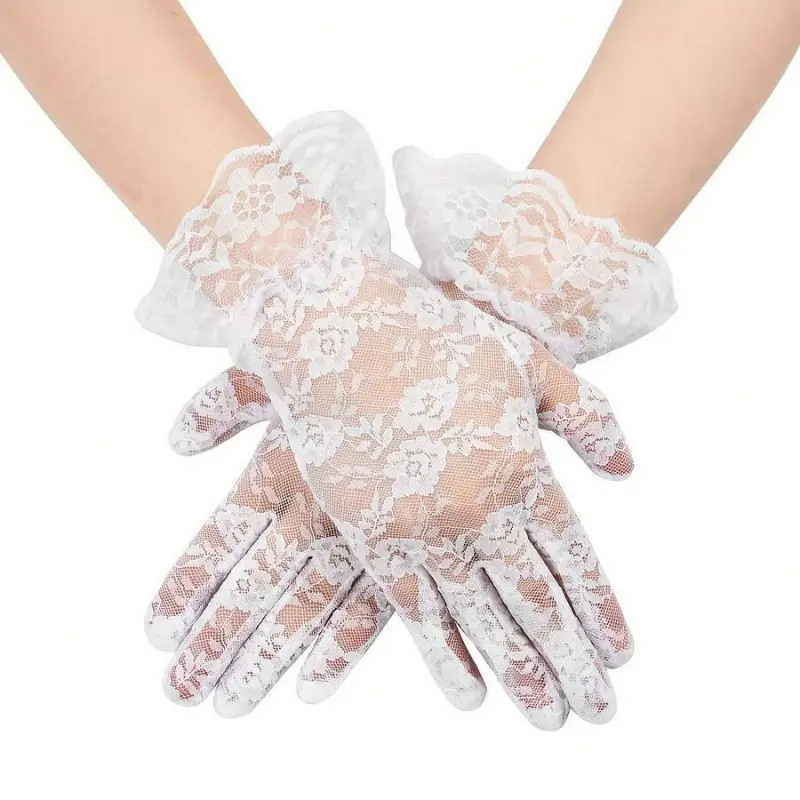 Ladies Lace Gloves for Tea Party, Elegant Short Formal Courtesy Gloves for Wedding Dinner Opera Parties, Perfect Special Party Accessories