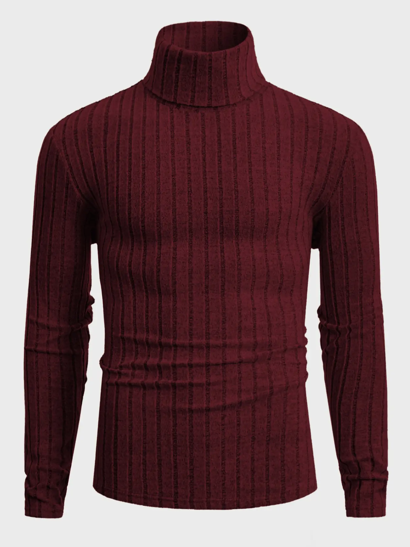 Men's Turtleneck Long Sleeve Sweater, Vertical Striped Slim Fit Ribbed Knit Pullover, Casual Stretch Base Layer Tops for Fall & Winter