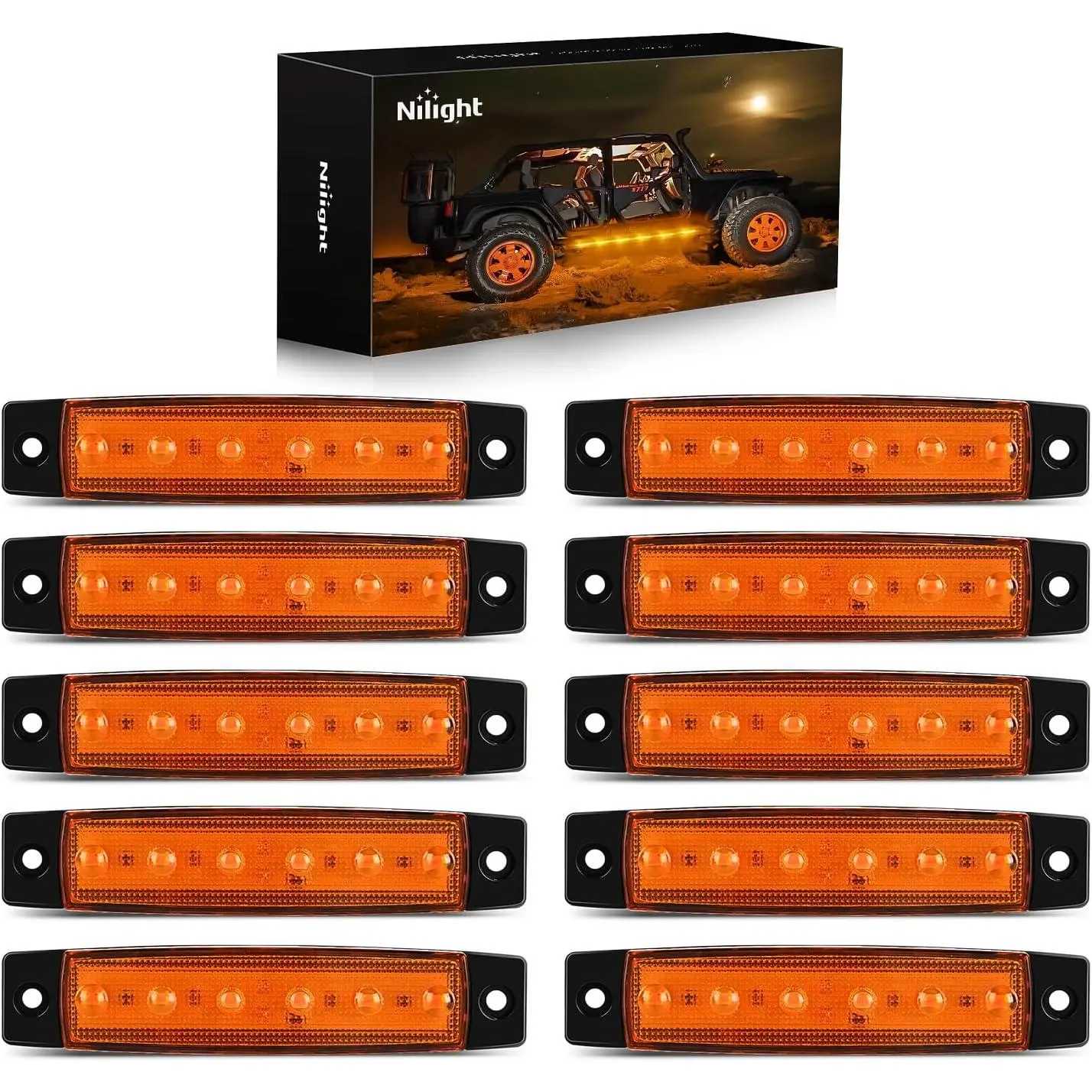 Nilight 10PCS 3.8in 6-Amber LED Automotive Trailer Light Kit - High-Intensity 120 lm Output Rear Side Marker Clearance Lights with PC Lens for Truck, RV
