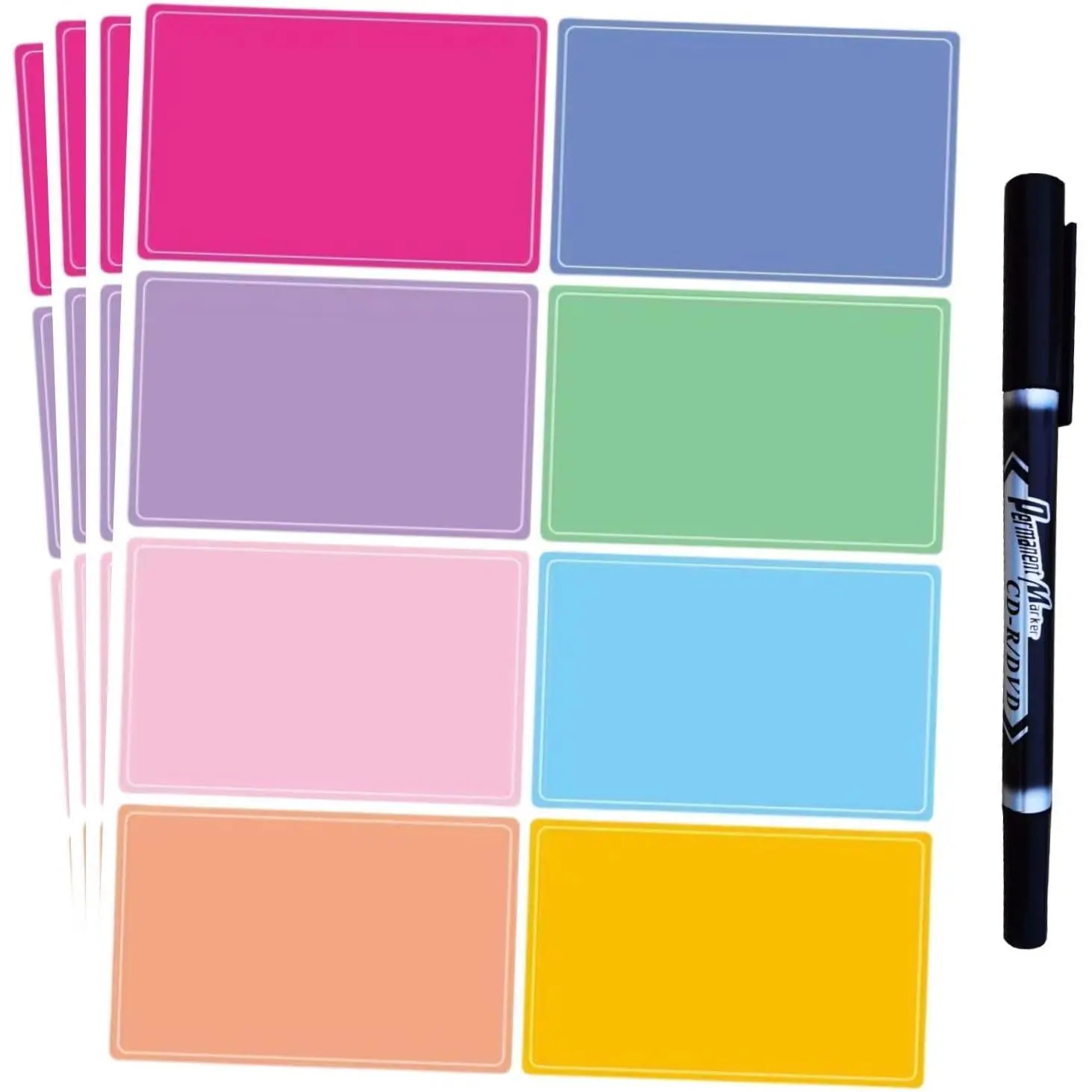 Stickers Colorful Name Tags - 8 Colors Name Label Stickers with Pen for School, Classroom, Locker,Kitchen and Office