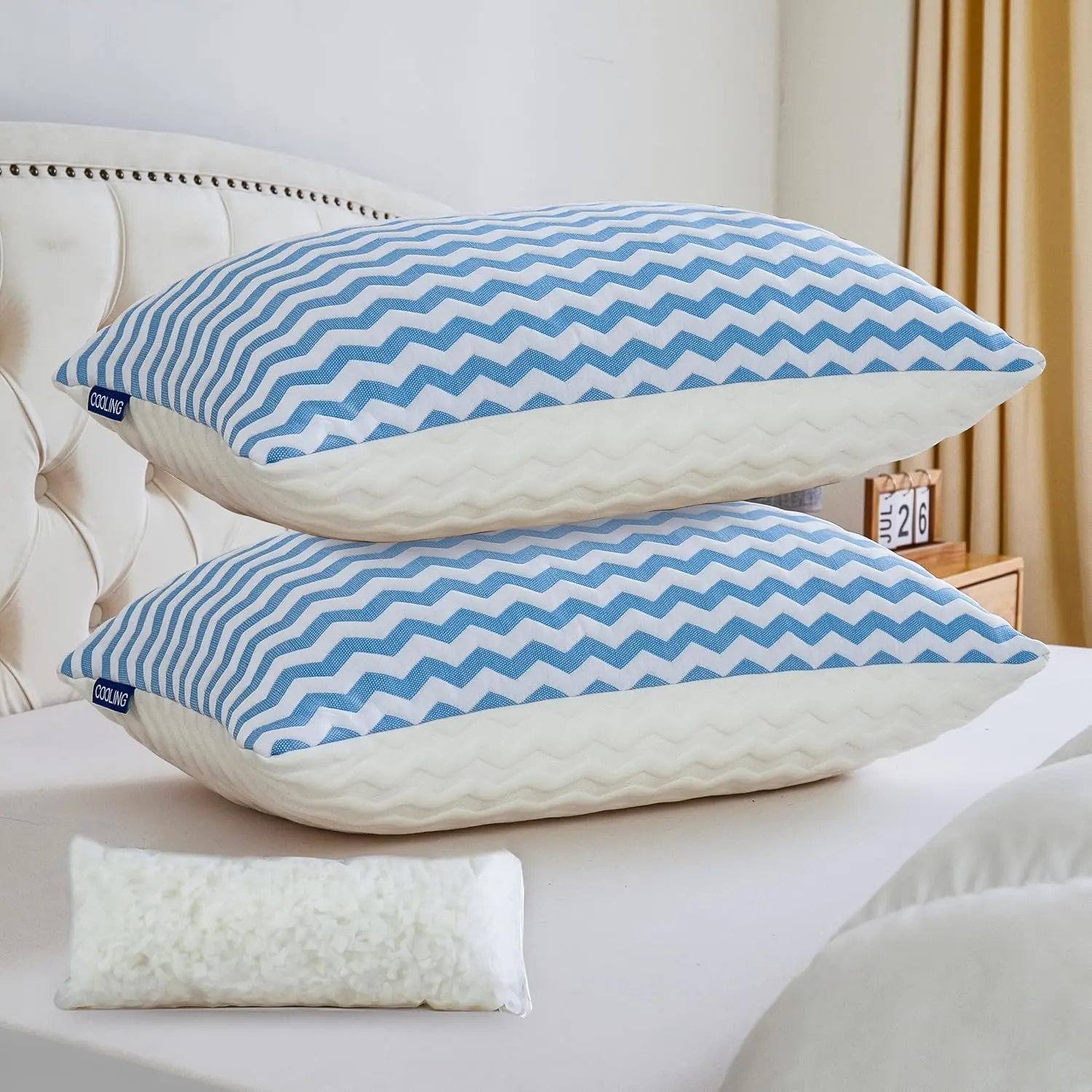 Pillows Queen Size Set of 2- Firm Shredded Pillows - Side Sleeper Bed Pillows for Adults with Washable Cover and Bonus Foam Fill