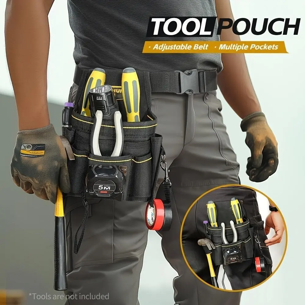 Oxford Fabric Tool Belt Pouch, Multifunctional Electrician Waist Tool Bag, Portable Organizer with Adjustable Belt and Multiple Pockets