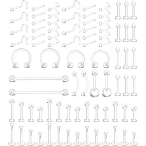 Clear Nose Stud Piercing Retainer Plastic Body Jewelry Lip Helix Septum Eyebrow Belly Cartilage Bioflex Industrial Bar L-Shape Invisible Flat Back Earring for Women Men Sport Surgery Work