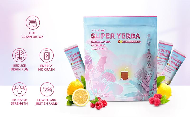 ZOOONE Super Yerba |   Yerba Mate Instant Tea Powder |    RASPBERRY LEMONADE Flavor |   30 Servings