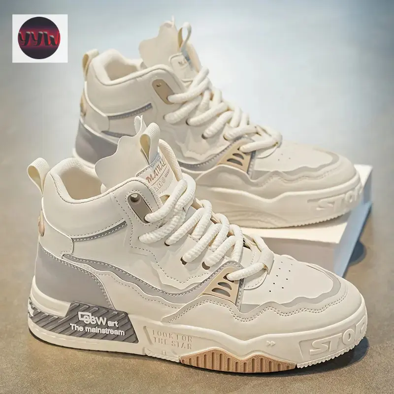 YYW1 Men's Mid-Top Casual Trainers - Lace Closure, PU Upper, Comfortable Preppy Sports Sneakers for Outdoor Walking, All-Season Outdoor Wear