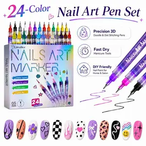 24 Vibrant Shades Nail Decor Pen Collection, Ultra Fine Tip 3D Drawing and Dot Detailing Equipment, Instant Dry Manicure Accessories, User-Friendly DIY Pigment for Home Grooming and Salon Projects