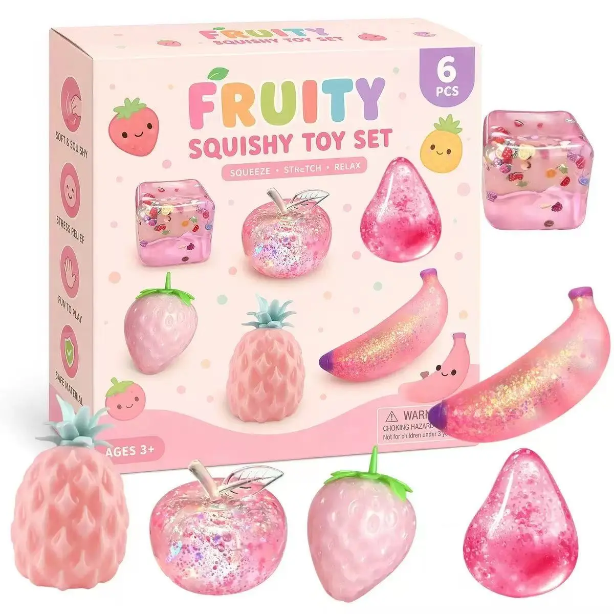 New Fruit Squishy Toy, Stress Relief Toy, Malt Sugar Squishy Set, 6-Piece Blind Box, Fun and Relaxing Sensory Play