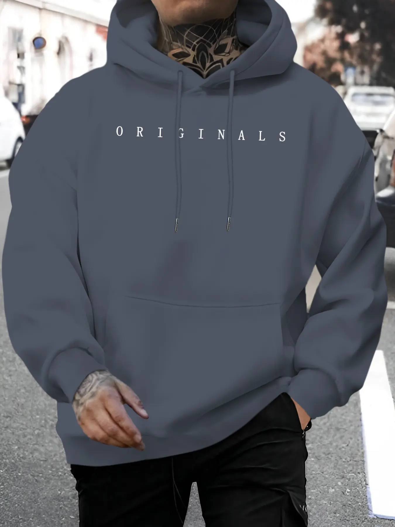 Men's Casual Hooded Sweatshirt, Original Letter Print, Kangaroo Pocket, Stretchy Fabric, Perfect for Fall Winter