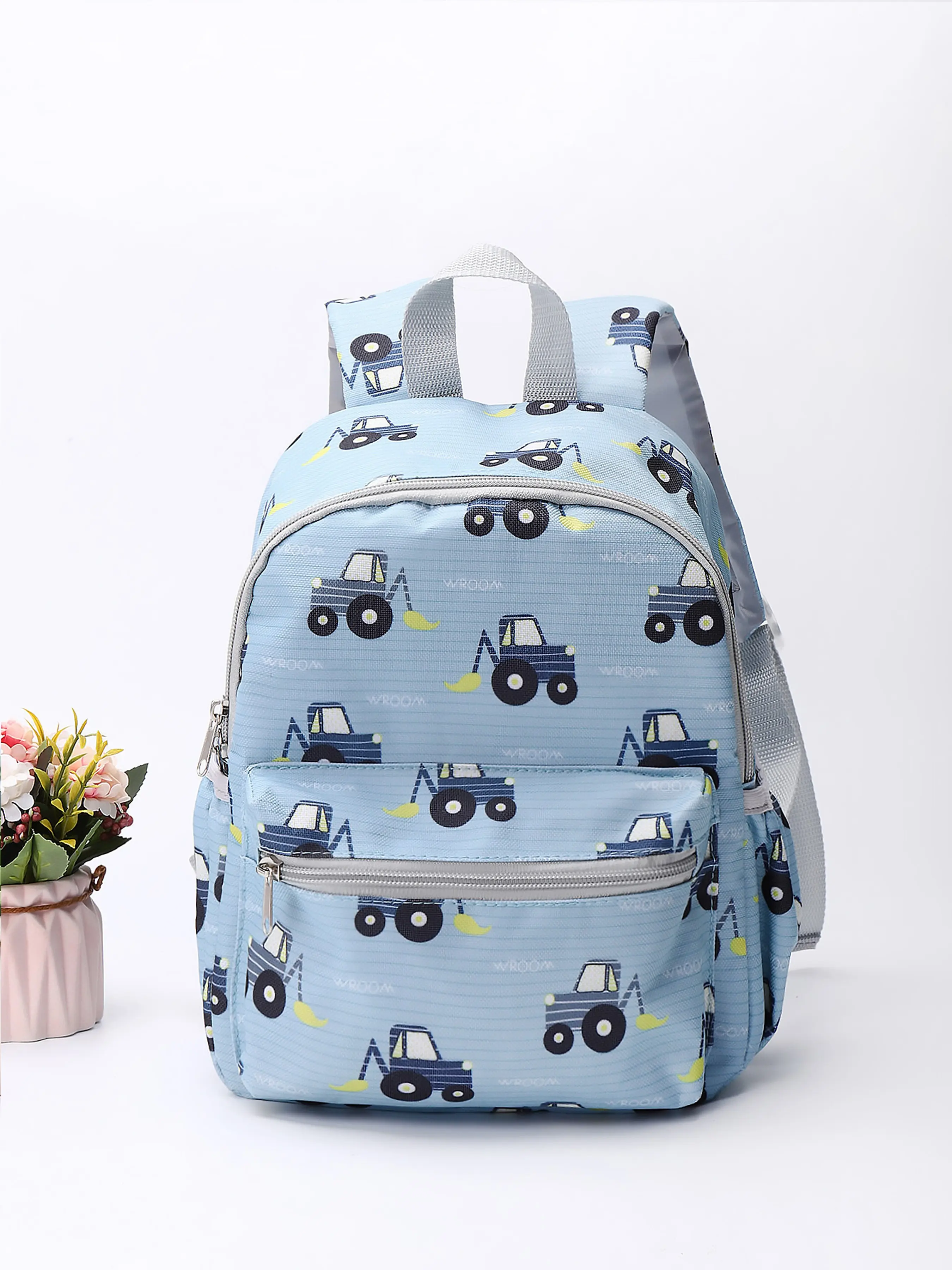 Blue Engineering Vehicle Print Cute Backpack, Cartoon Style, Adjustable Breathable Straps, Comfortable for Daily Use, Perfect for Gifts, Versatile Backpack